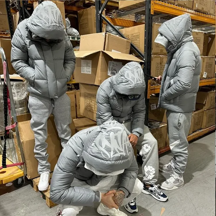 'Gray Puffer Jacket and Sweatp